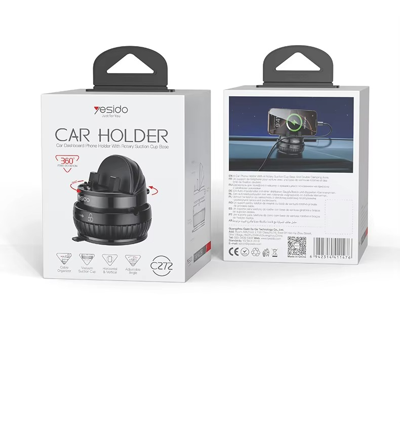 Yesido 360 Horizontal and Vertical  Nano Vacuum-level Suction Cup Dashboard Phone Holder for Car C272